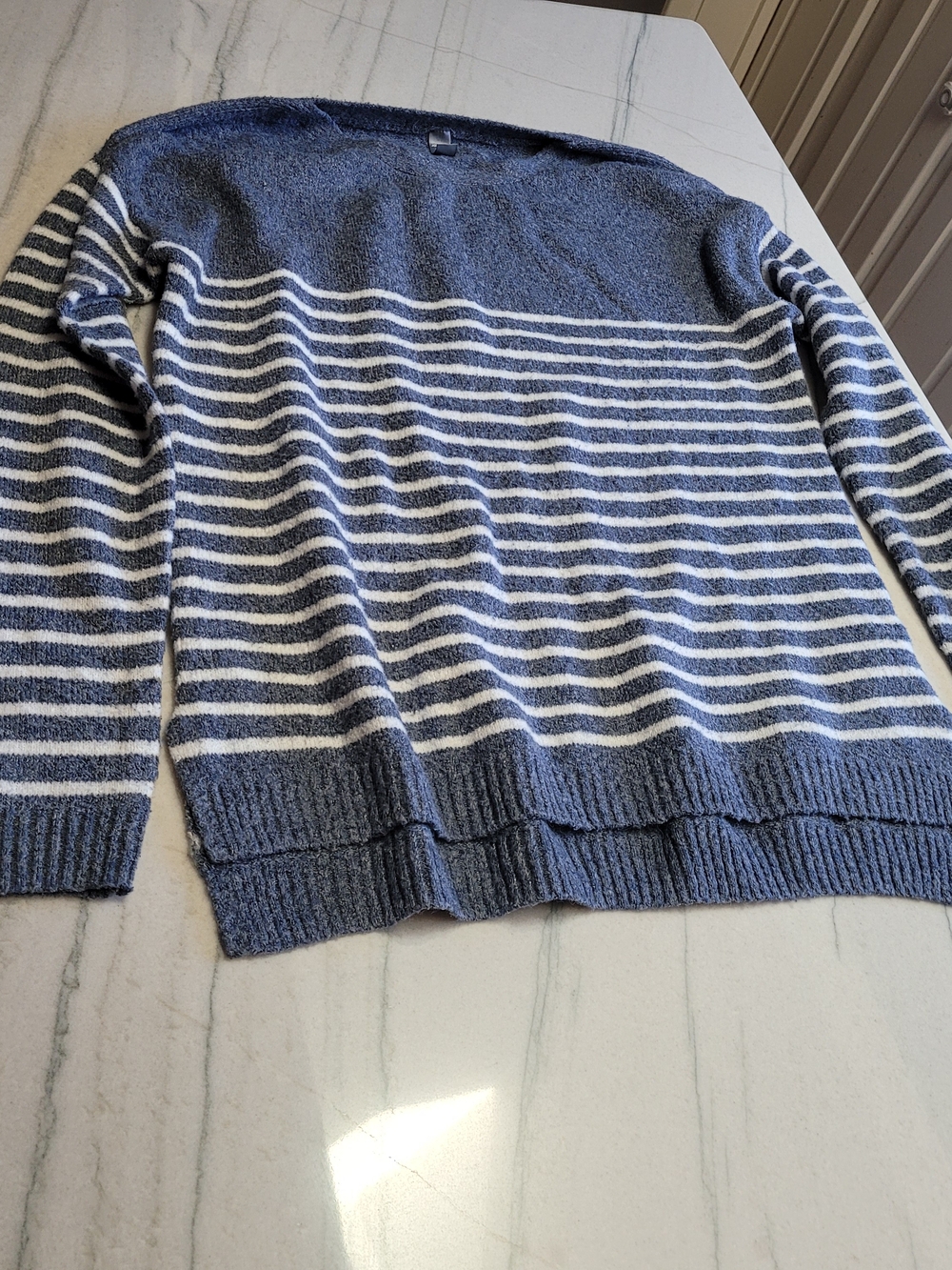 Joe Fresh Navy and White Striped Crewneck Sweater